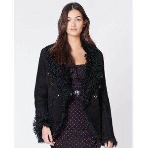 Veronica Beard Huntley Suede and Shearling Double Breasted Blazer in Black 6